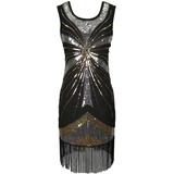 1920er Jahre große Gatsby Flappers Stil Pailletten Quaste Frauen Charleston Tanzkleid Downton Damen 20er Jahre Kostüm Silber Schwarz Größe 40/42 (Silber, EU 40-42)