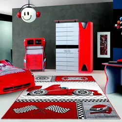 Kinderteppich AYYILDIZ TEPPICHE "Kids 460", rot, B:200cm H:12mm L:290cm, Kunstfaser, Teppiche, Kurzflor, Motiv Rennwagen, Auto, Spielteppich