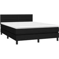 vidaXL Boxspringbett mit Matratze LED Doppelbett Bett Polsterbett Bettgestell Bettrahmen Lattenrost Schlafzimmerbett Hotelbett Schwarz 140x200cm Stoff