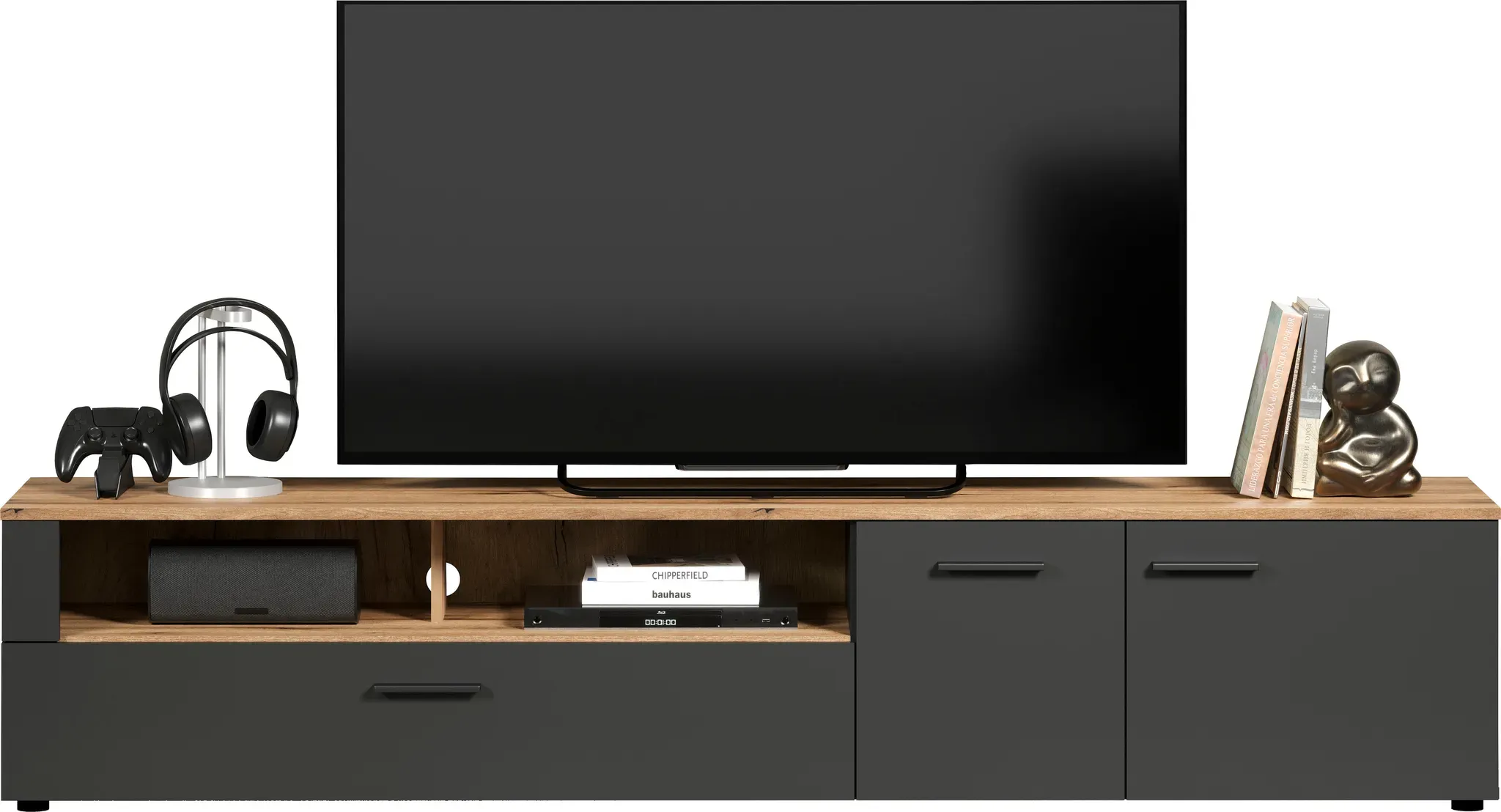 TV-Schrank INOSIGN "Esteban" Schränke Gr. B/H/T: 210 cm x 43 cm x 41 cm, 2 St., schwarz (anthrazit mit coast evoke oak) TV-Sideboards Elegant und modern