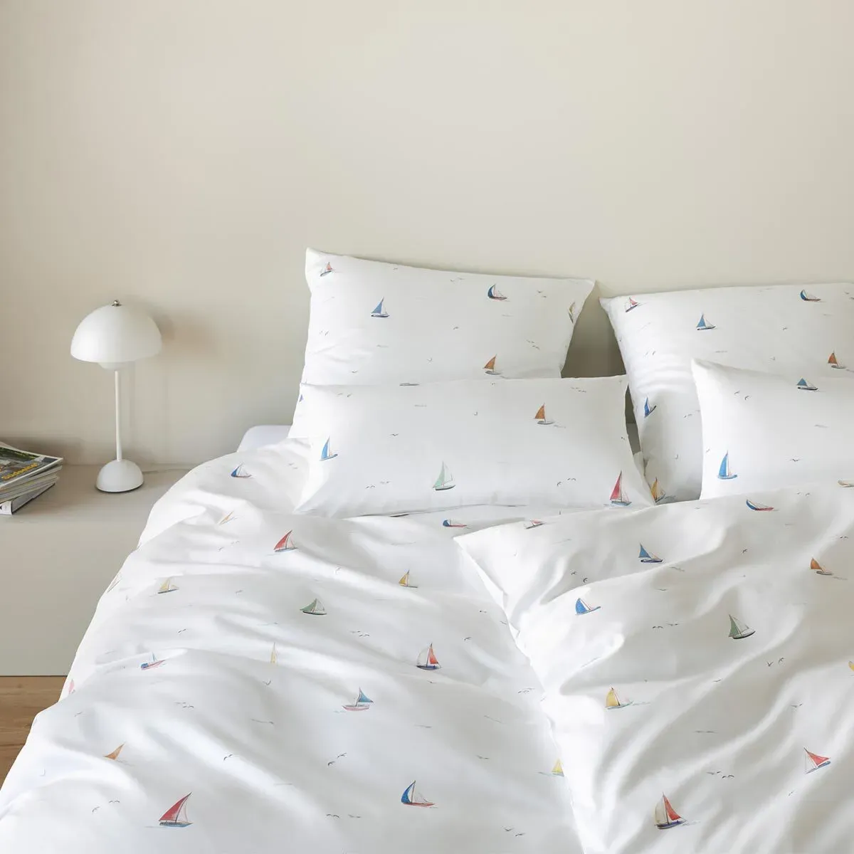 elegante Mako Satin Bettwäsche Sail Away weiß 155x200 cm + 80x80 cm - weiß