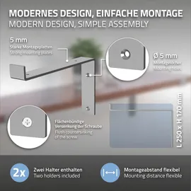 ML-Design 2 Stück Regalhalterung 25x4x14,5 cm Grau, aus Metall, 10 Zoll Regalhalterungen, Industrielle Regalwinkel, Regalträger für Wandmontage, 90grad Wandhalterung, L-Form Wandregal, mit Schrauben