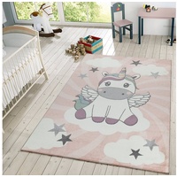 Kinderteppich Kinderteppich Mädchen Spielteppich Niedliches Einhorn Wolken, TT Home, rund, Höhe: 16 mm rosa rund - Ø 160 cm x 16 mm