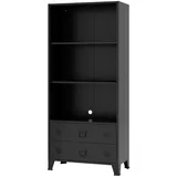[en.casa] Bücherregal Hammarland Stahl Schwarz Metall, 2 Schubladen, 80x180x40 cm,