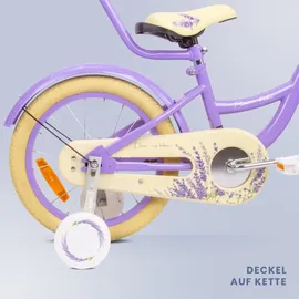 SUN BABY Mädchenfahrrad 16 Zoll Glocke Zusatzräder Schubstange Flower Bike lavendel - Violett