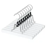 AMKUFO Hosenbügel aus Holz mit Clips, rutschfest, Hosenbügel, Massivholz, Kleiderbügel mit 360° drehbarem Haken, Weiß, 12 Stück