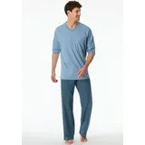 SCHIESSER Pyjama "Comfort Essentials" (2 tlg) mit V-Ausschnitt und aufgesetzter Brusttasche blau|grau 58