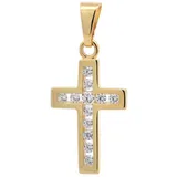 HOPLO Kreuzanhänger Gold Anhänger Kreuz mit 12 Zirkonia Steinen massiv 333 - 8 Karat Gold, Made in Germany