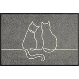 Wash+Dry FUßMATTE Lovetails, Grau, Textil, Katze, rechteckig, 40x60 cm Oeko-Tex® Standard 100, für Fußbodenheizung geeignet, pflegeleicht, Teppiche , Böden, Fuß , Stufenmatten, Fußmatten