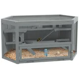 PawHut 3 Etagen Nagerkäfig, 6-eckig Kleintierkäfig, Kleintierhaus aus Holz, Hamsterkäfig