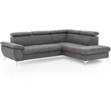 Mivano Livetastic Ecksofa Gisele / Eckcouch mit Schlaffunktion, Stauraum, Armteilfunktion und Kopfteilverstellung / 256 x 83 x 209 / Velours, Dunkelgrau