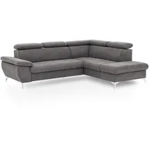 Mivano Livetastic Ecksofa Gisele / Eckcouch mit Schlaffunktion, Stauraum, Armteilfunktion und Kopfteilverstellung / 256 x 83 x 209 / Velours, Dunkelgrau