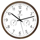 Holzwerk Wanduhr Hygrometer & Thermometer Loft Designer Holz Wand Uhr (Nahezu lautloses Uhrwerk, analog, 30 cm) braun
