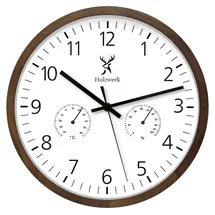 Holzwerk Wanduhr Hygrometer & Thermometer Loft Designer Holz Wand Uhr (Nahezu lautloses Uhrwerk, analog, 30 cm) braun