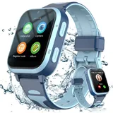 Fitonme 4G Smartwatch Kinder,GPS Tracker Uhr Telefon WLAN, Echtzeit-Position,Videoanrufnachricht, Wasserdichter,SOS, Schrittzähler,Geofence,Anti-Lost GPS Kinder Smart Watch Blau