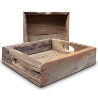 LS-LebenStil XL Vintage Echt-Holz Serviertablett Fundholz 30x30cm Griff-Tablett Betttisch Betttablett
