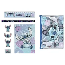 Lilo & Stitch Notizbuch Schreibset für Kinder – Lineal, Bleistift, Radierer & Notizblock blau