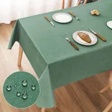 AooHome Tischdecke Abwaschbar Grün, 140x240cm Tischdecken Leinen-Optik Tischtuch aus Polyester Wasserabweisend mit Lotuseffekt, Dauerhaft Kratzfest für Wohnzimmer, Esszimmer, Balkon, Garten