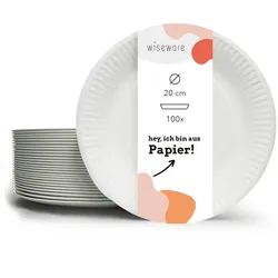 Wisefood 1000 Teller - Einwegteller Pappe - Pappteller Ø 20cm weiß