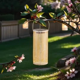 Marrakesch Orient & Mediterran Interior Marrakesch 2er Set Solarlaternen Solarlampen für außen mit Henkel aus Metall 30cm Groß | Boho Deko Outdoor Solar LED Laterne Wetterfest Bamba Weiss IP65 Wasserdicht als Gartendeko im Garten
