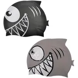 Reccisokz Hai Badekappen Kinder 2er Set, Schwimmkappe Schwarz Grau mit Haifisch Design und Flosse, Pool Zubehör für Schwimmkurs Training Urlaub Wasserspaß
