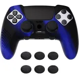 PlayVital Anti-Rutsche Hülle für ps5 Edge Controller,Case Schutzhülle Hülle Skin aus weichem Gummi mit 6 Stück Stick Kappen für PS5 Edge Wireless Controller(3D Noppen Edition,Blau & Schwarz)