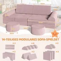 Tlgreen - 14 tlg Doppel Kindersofa Spielsofa Modulsofa Schlaffunktion Schaumstoffbausteine (Rosa)