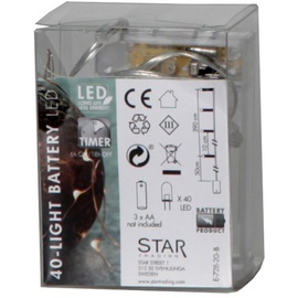 Star Trading LED-Draht-Lichterkette "Dew Drops", 40 warmwhite LED, Draht : silber, Länge ca. 3,9 m, Timer, Batterie