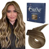 Fshine Echthaar Tressen zum Einnähen 60cm Sew in Extensions Echthaar Tressen 60g Genie Tressen Echthaar Balayage Braun zu Karamellblond Farbe 4 27 4