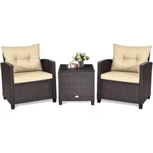 Goplus Beige Polyrattan Balkonmöbel Set mit 1 Tisch 2 Stühlen