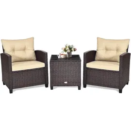 Goplus Beige Polyrattan Balkonmöbel Set mit 1 Tisch 2 Stühlen