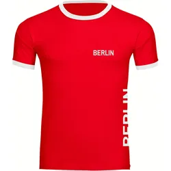 multifanshop Kontrast T-Shirt - Berlin rot - Brust & Seite - Druck weiß - Männer