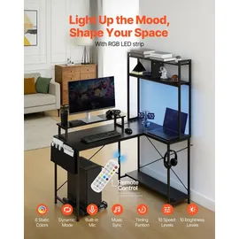 Vevor Gaming Tisch L Form 1,2 m, Eck-Computertisch mit Monitorständer, Steckdosen, Verschiebbarem CPU-Ständer & Ablage, Eckschreibtisch 68 kg Tragfähigkeit, Gamertisch für Homeoffice