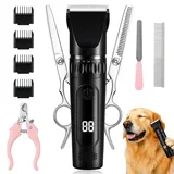 Retoo Hundeschermaschine Set mit 4 Aufsätze, Kamm, 2 Scheren, KrallenschneiderFeile, Profi Schermaschine Hund Katze, Elektrische Hundetrimmer, Tierhaarschneidemaschin, Elektrische Hundetrimmer