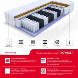 Fdm Voyager Matratze 180x200 cm Taschenfederkern Höhe 24 cm Härtegrad H3 H4 7-Liegezonen Öko-Tex Allergikergeeignet Jersey Bezug Waschbar Kokosfaser-Einlage