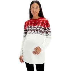 Damen Pullover kuscheliger Umstands-Pulli Schwangerschafts-Kleidung im Norweger-Design 920178 Rot/Beige/Weiß - 