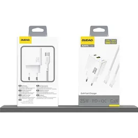 DUDAO A26T GaN Ladegerät 25 W, USB-A USB-C, Power Delivery & Quick Charge, Weiß