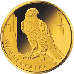 Deutsche 20-Euro-Goldmünze "Heimische Vögel - Wanderfalke" 2019 - Prägezeichen A