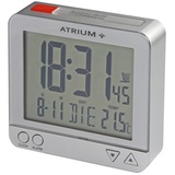 Atrium Funkwecker Reisewecker, Quarzwecker, Digitalwecker, Schlafzimmer, Snooze, silberfarben