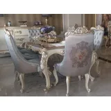 Casa Padrino Luxus Barock Esstisch Silber / Creme / Gold - Handgefertigter Massivholz Esszimmertisch - Möbel im Barockstil - Edel & Prunkvoll