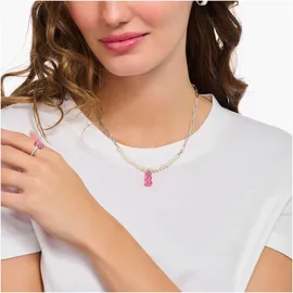 Thomas Sabo Kette mit Anhänger Gliedercollier Goldbär Silber 925 rosa/silberfarben/weiß