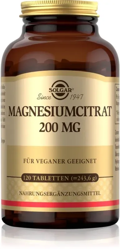 Solgar Magnesiumcitrat 200 mg Tabletten zur Reduzierung von Müdigkeit und Erschöpfung, für gesunde Zähne, Knochen und Muskeln 120 KAP