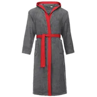 Ladeheid Bademantel Herren Frottee Bademantel aus 100% Baumwolle LA40-190, Langform, Baumwolle, Kapuze, elastischer Bund grau|rot L