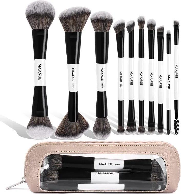 MAANGE 10pcs Double-Headed Multifunctional Makeup Brush Set White