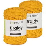 Makramee Garn 2er-Set Gelb, Loopncraft, 2 X 2mm - 250m - 250g, Kettengarn, Braidy Garn, Recycling Garn