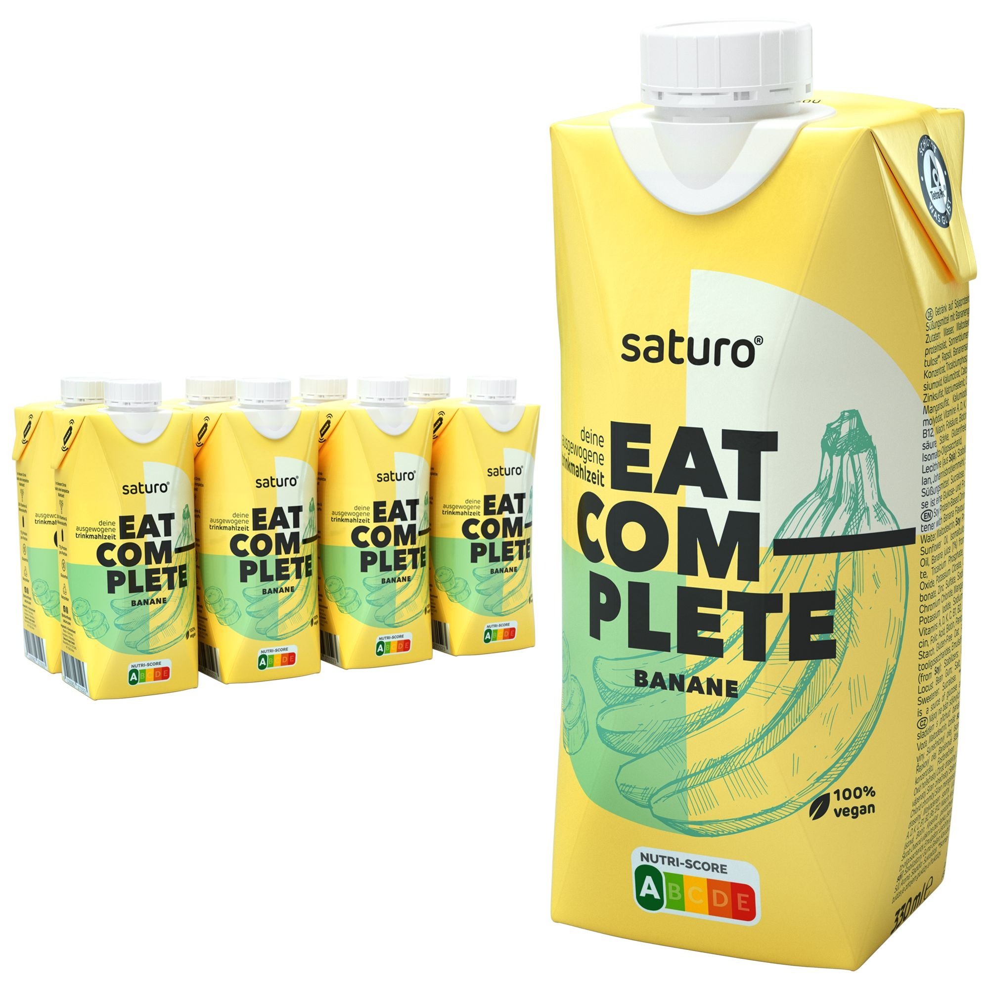 Saturo Trinknahrung Vegan Banane | Astronautennahrung Mit Protein Trinkmahlzeit Nährstoffen 8x330 ml