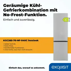 Exquisit Kühl-Gefrierkombination KGC265-70-NF-040C inoxlook | 253 L Volumen | Kühl Gefrierkombination No-frost | Türanschlag wechselbar