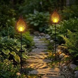 ETC Shop LED Flammen Optik Glas Außen-Solarstrahler 2er Set