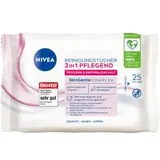 NIVEA Reinigungstücher 3in1 Pflegend, Abschminktücher mit Glycerin und Mandelöl für wasserfestes Make-Up, sanfte Gesichtsreinigung für trockene & empfindliche Haut (25 Stück)