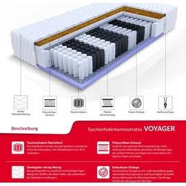 Fdm Voyager Matratze 80x200 cm Taschenfederkern Höhe 24 cm Härtegrad H3 H4 7-Liegezonen Öko-Tex Allergikergeeignet Jersey Bezug Waschbar Kokosfaser-Einlage